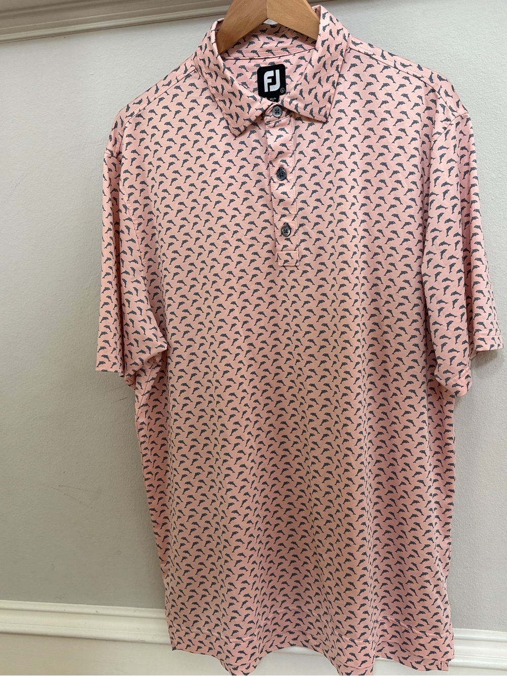 FootJoy Peach-Pink Mini Print of Dolphins Polo Shirt - Picture 2 of 5